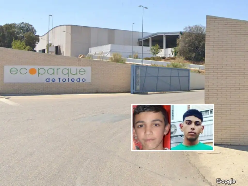 Imagen de los dos menores desaparecidos y de la entrada al vertedero. 