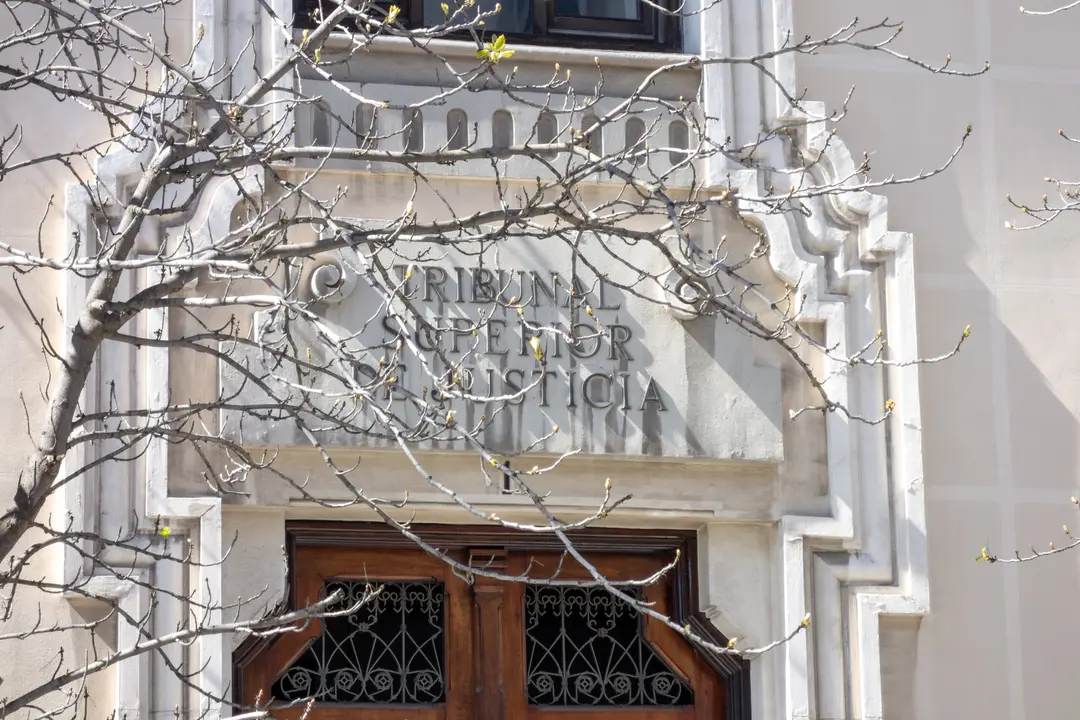 Madrid, Spain; 03-13-2021: Main entrance of the Superior Court of Justice of Madrid, where the challenge to the election decree will be resolved