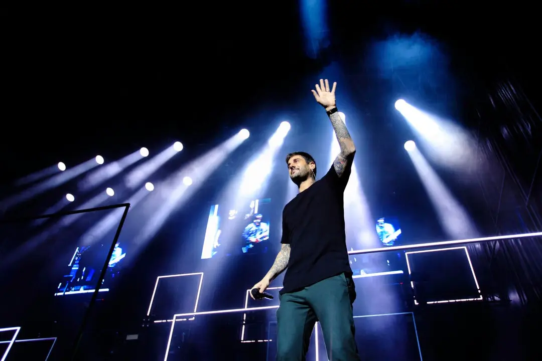 Alicante, Spain; September 28, 2019: Spanish singer "MELENDI" during his performance held in Alicante, Spain. This concert belongs to  "Mi Cubo de Rubik" 2019 World Tour
