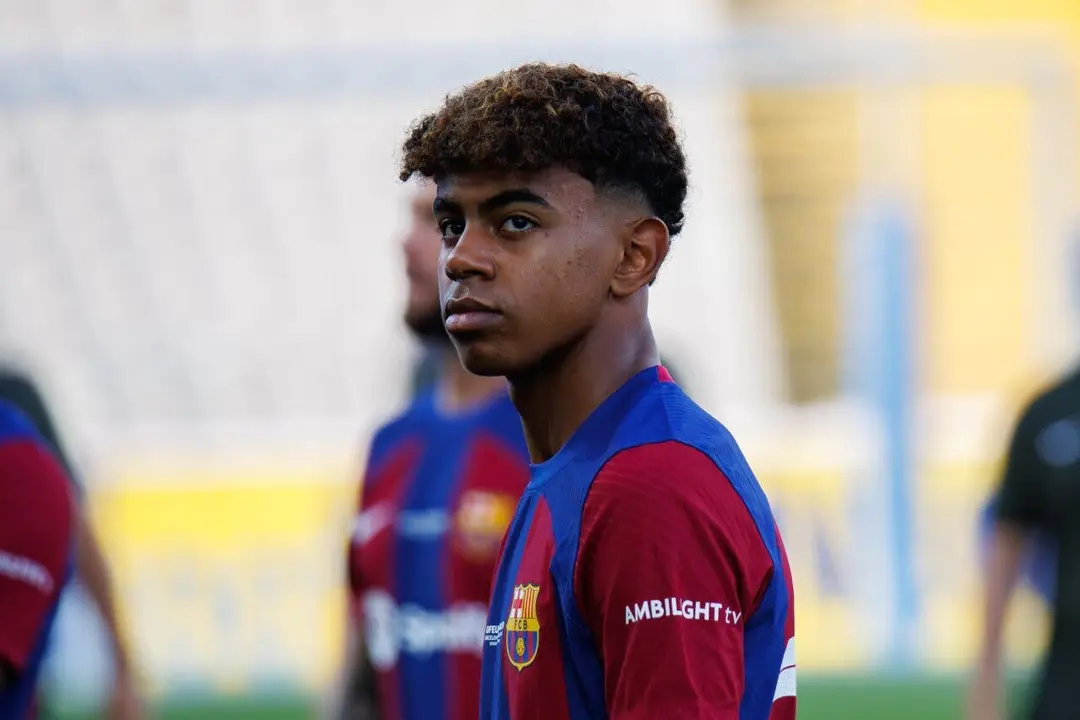 BARCELONA - AUG 8: Lamine Yamal in action during the Joan Gamper Trophy match between FC Barcelona and Tottenham at the Estadi Olimpic Lluis Companys on August 8, 2023.