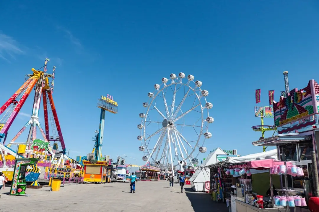 The ferris wheel at the Mallorca fair in Spain. with a blue sky