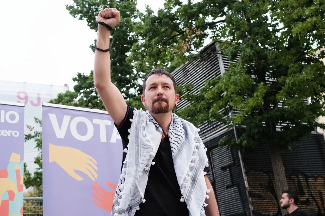 Pablo Iglesias during the end of the electoral campaign for the 9J European elections of Podemos, in Plaza Zerolo, on June 7 2024 in Madrid Spain