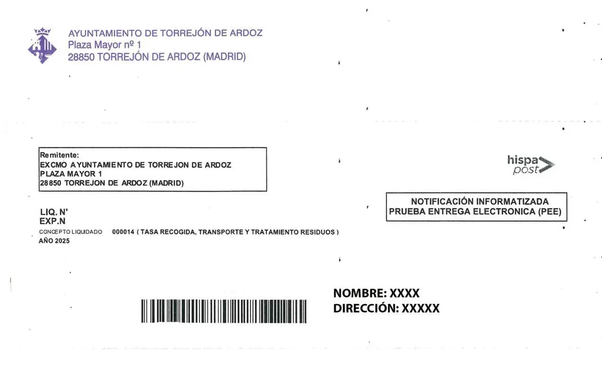 Documento oficial sobre la tasa de basuras en Torrej&oacute;n de Ardoz.