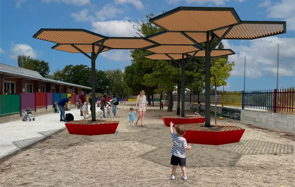 El Ayuntamiento de Rivas inicia la instalaci&oacute;n de p&eacute;rgolas para mejorar el confort t&eacute;rmico en colegios.