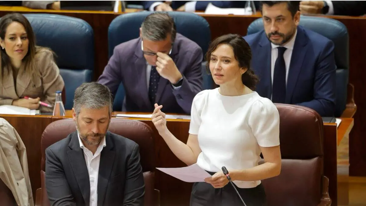 Isabel D&iacute;az Ayuso durante su intervenci&oacute;n este jueves en la Asamblea de Madrid. COMUNIDAD DE MADRID