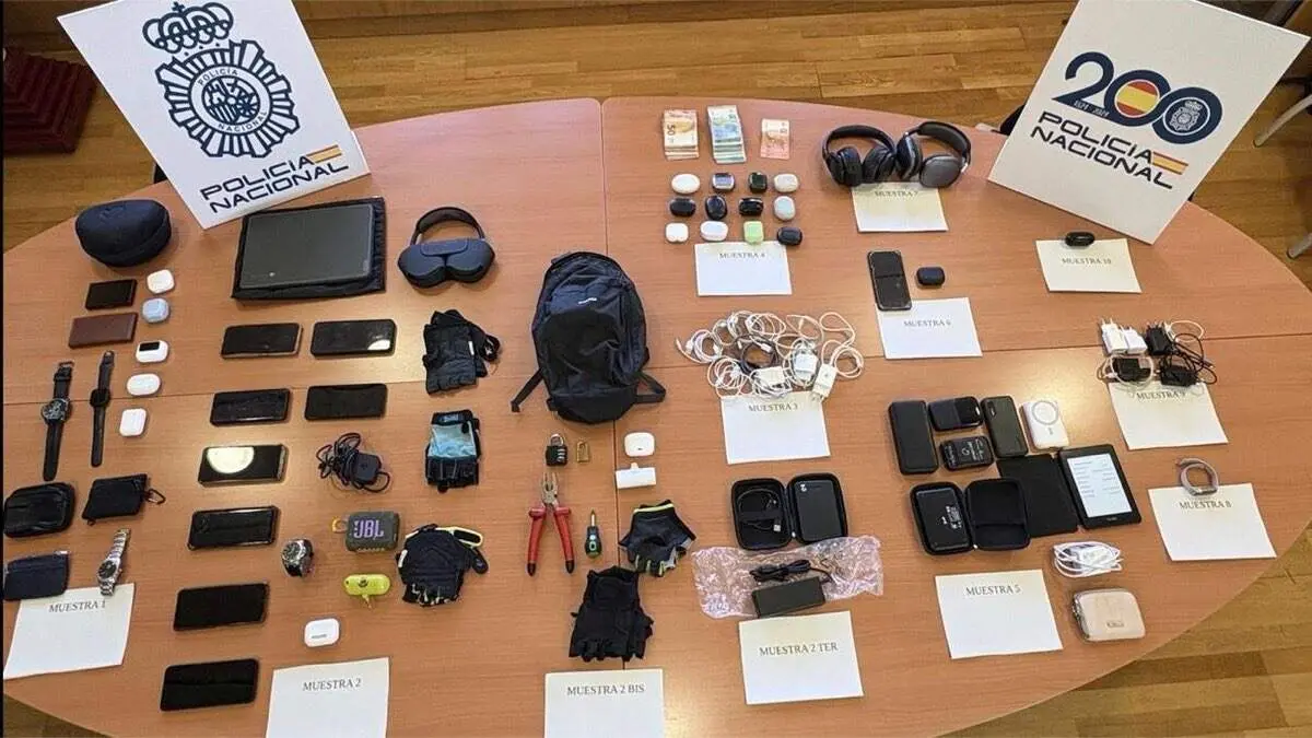 Objetos intervenidos en la operaci&oacute;n contra robos en taquillas de gimnasios de Madrid. POLIC&Iacute;A NACIONAL