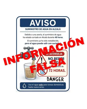 Cartel falso sobre el suministro de agua en Alcalá. AYUNTAMIENTO DE ALCALÁ DE HENARES