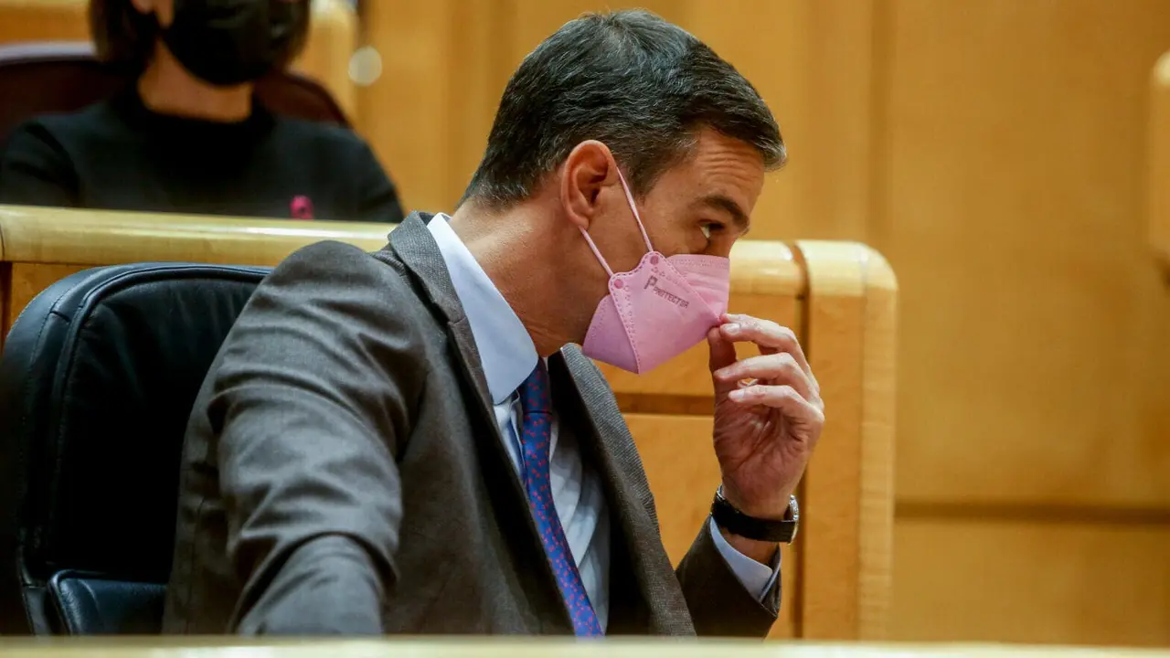 El presidente del Gobierno, Pedro S&aacute;nchez, durante una sesi&oacute;n de control al Gobierno en el Senado, a 19 de octubre de 2021, en Madrid (Espa&ntilde;a). El Partido Popular quiere que el Senado apruebe una declaraci&oacute;n institucional que incluya una condena expresa de ETA, un texto que, a su juicio, retrata a Bildu. La declaraci&oacute;n institucional es negociada durante la jornada. Este hecho coincide con el d&eacute;cimo aniversario del cese definitivo de la violencia anunciado por ETA.
19 OCTUBRE 2021;PP;ETA CONDENA;SENADO
Ricardo Rubio / Europa Press
19/10/2021