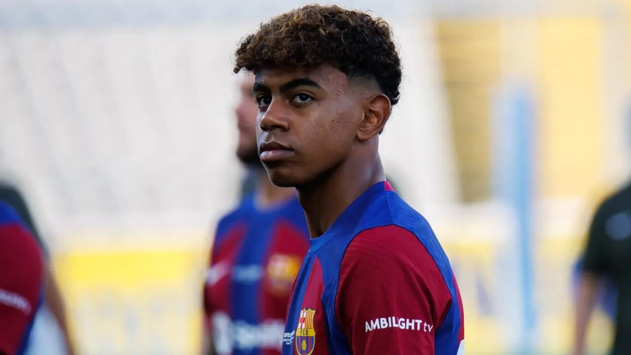 BARCELONA - AUG 8: Lamine Yamal in action during the Joan Gamper Trophy match between FC Barcelona and Tottenham at the Estadi Olimpic Lluis Companys on August 8, 2023.