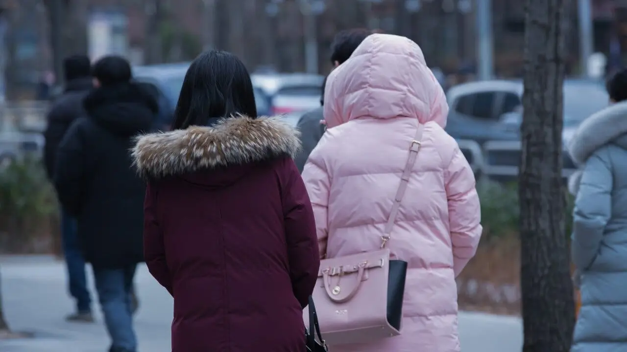 cold weather, winter street with people