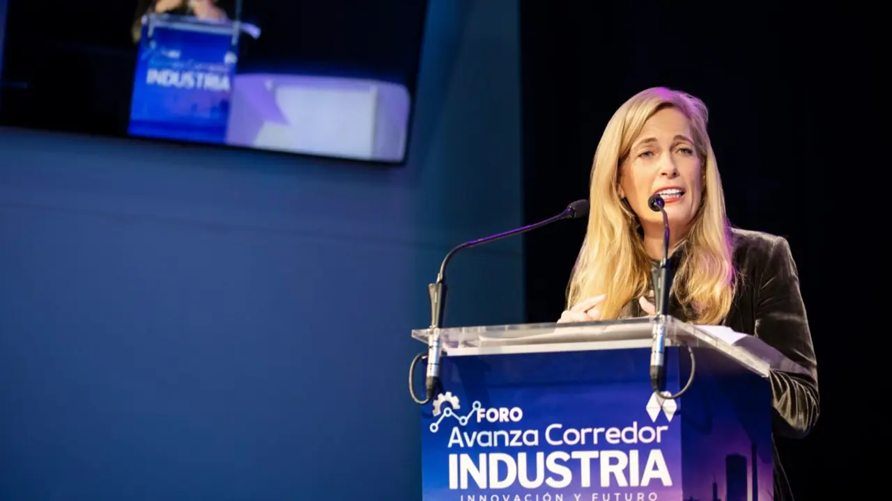 Roc&iacute;o Albert durante su intervenci&oacute;n en el foro &lsquo;Avanza Corredor Industria&rsquo; celebrado en Alcal&aacute; de Henares. AEDHE