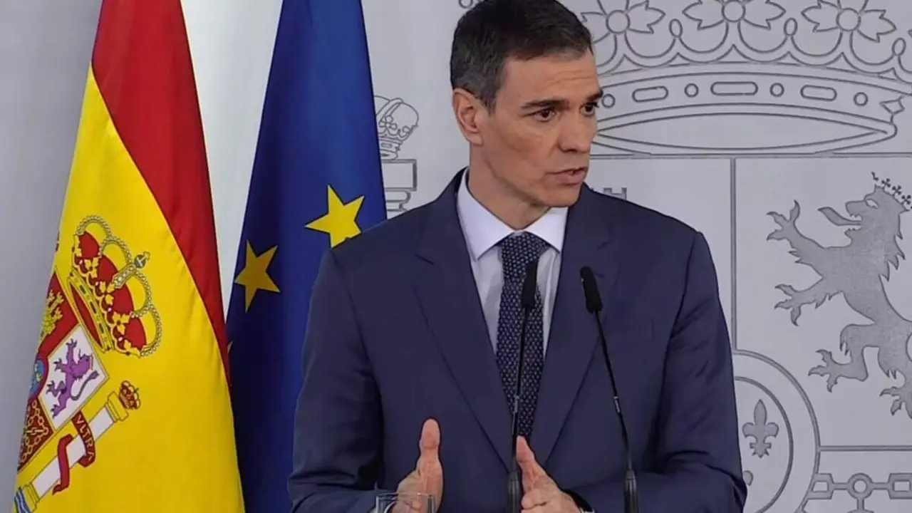 Pedro S&aacute;nchez durante su comparecencia tras el Consejo de Ministros. MONCLOA