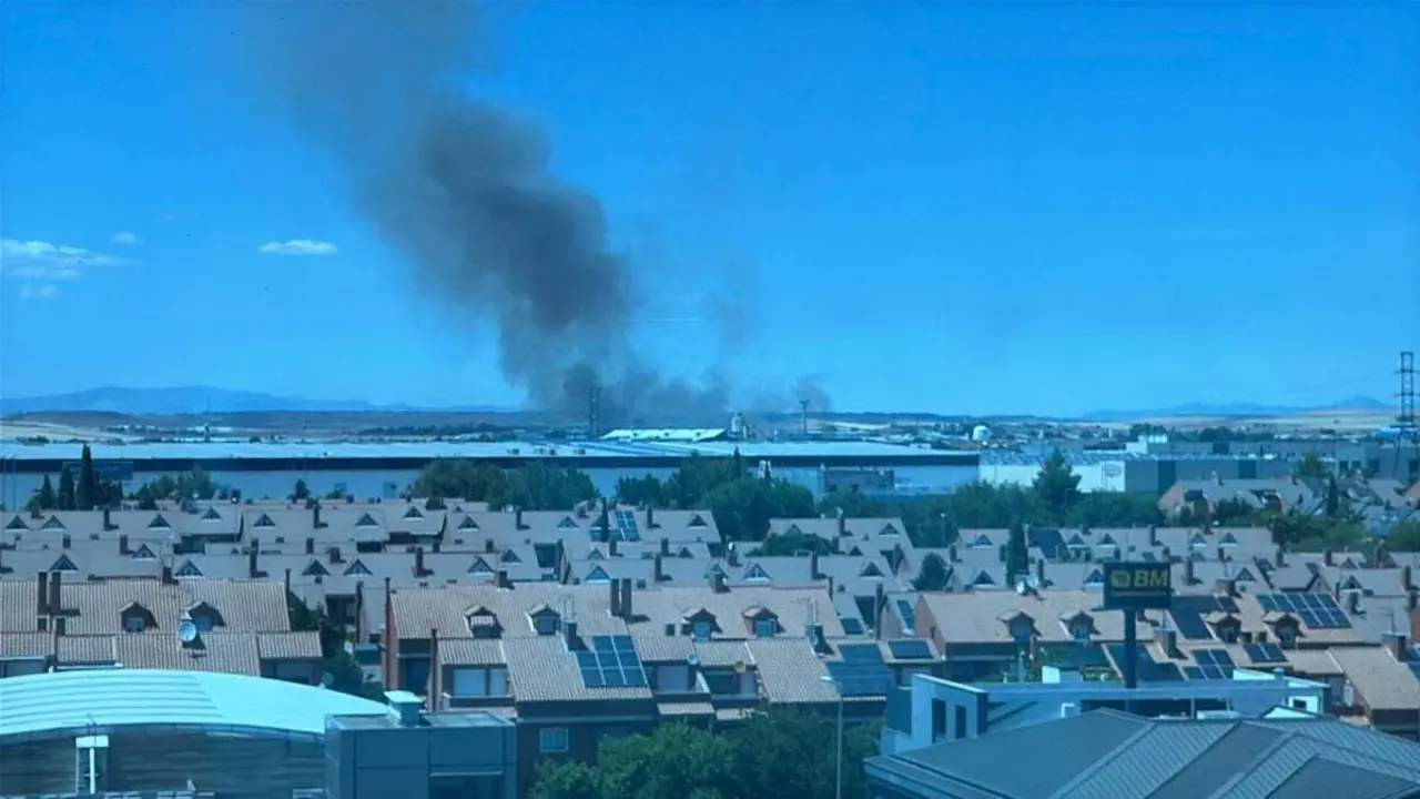 Columna de humo por el incendio de cereal declarado en Alcal&aacute;. MiraCorredor