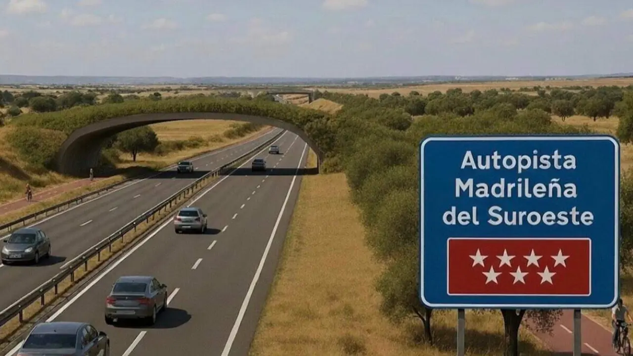 Recreaci&oacute;n de la futura Autopista Madrile&ntilde;a del Suroeste. COMUNIDAD DE MADRID