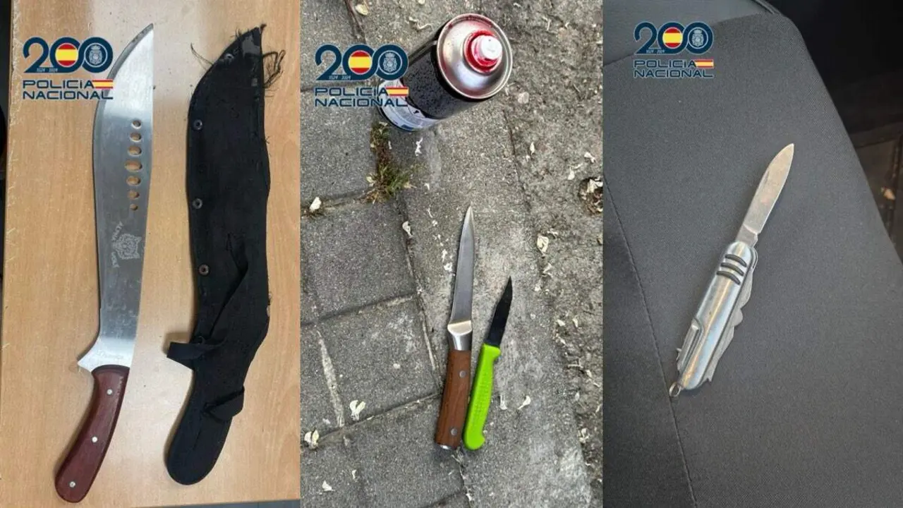 Algunas de las armas blancas intervenidas por la Polic&iacute;a Nacional durante los &uacute;ltimos tres meses en la Comunidad de Madrid. POLIC&Iacute;A NACIONAL