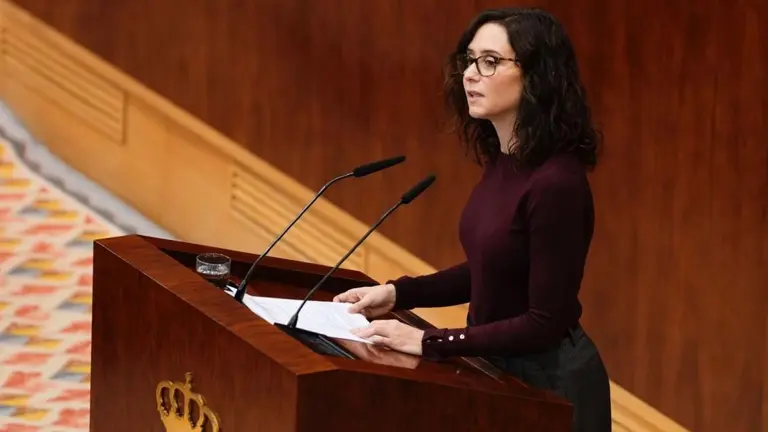 Isabel D&iacute;az Ayuso durante su comparecencia en la Asamblea de Madrid. COMUNIDAD DE MADRID