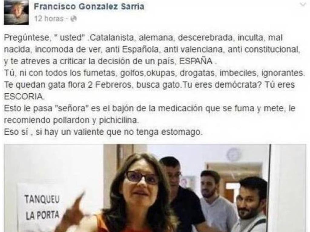 El mensaje que Francisco publicó sobre Oltra (Facebook).