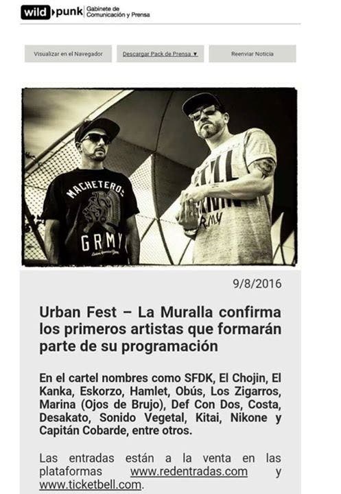 Comunicado de la empresa Wild Punk en el que confirma la actuación de Costa, publicado el miércoles 8 de agosto de 2016.