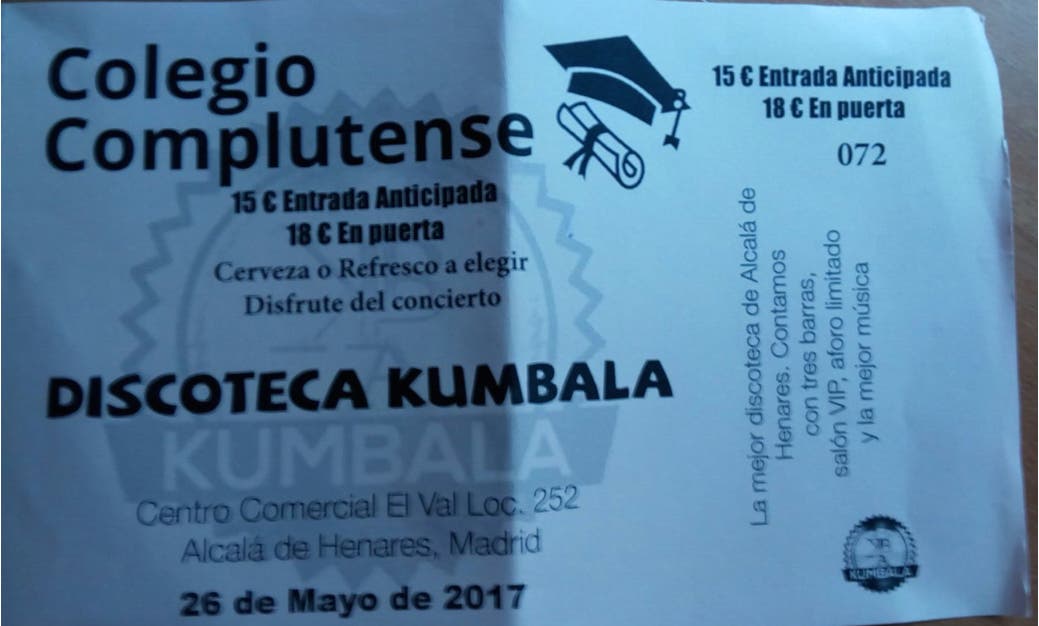 Uno de los tickets vendidos para la fiesta del 26 de mayo (MiraCorredor.tv).