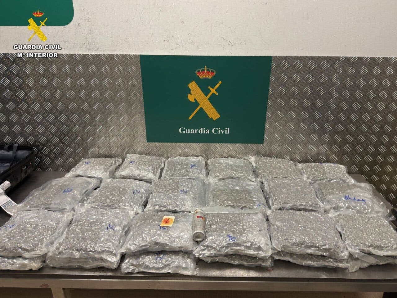 Paquetes de marihuana confiscados por la Guardia Civil en Barajas