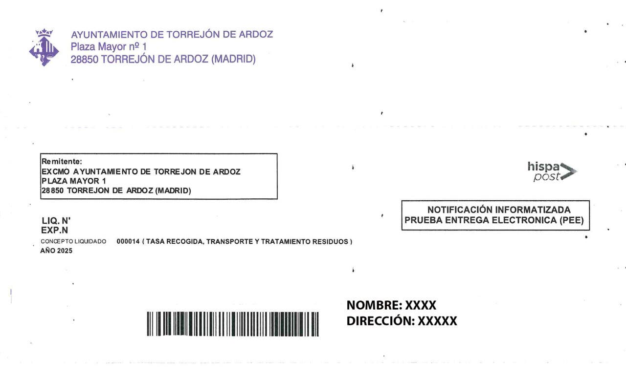 Carta certificada sobre la tasa de basuras en Torrejón de Ardoz