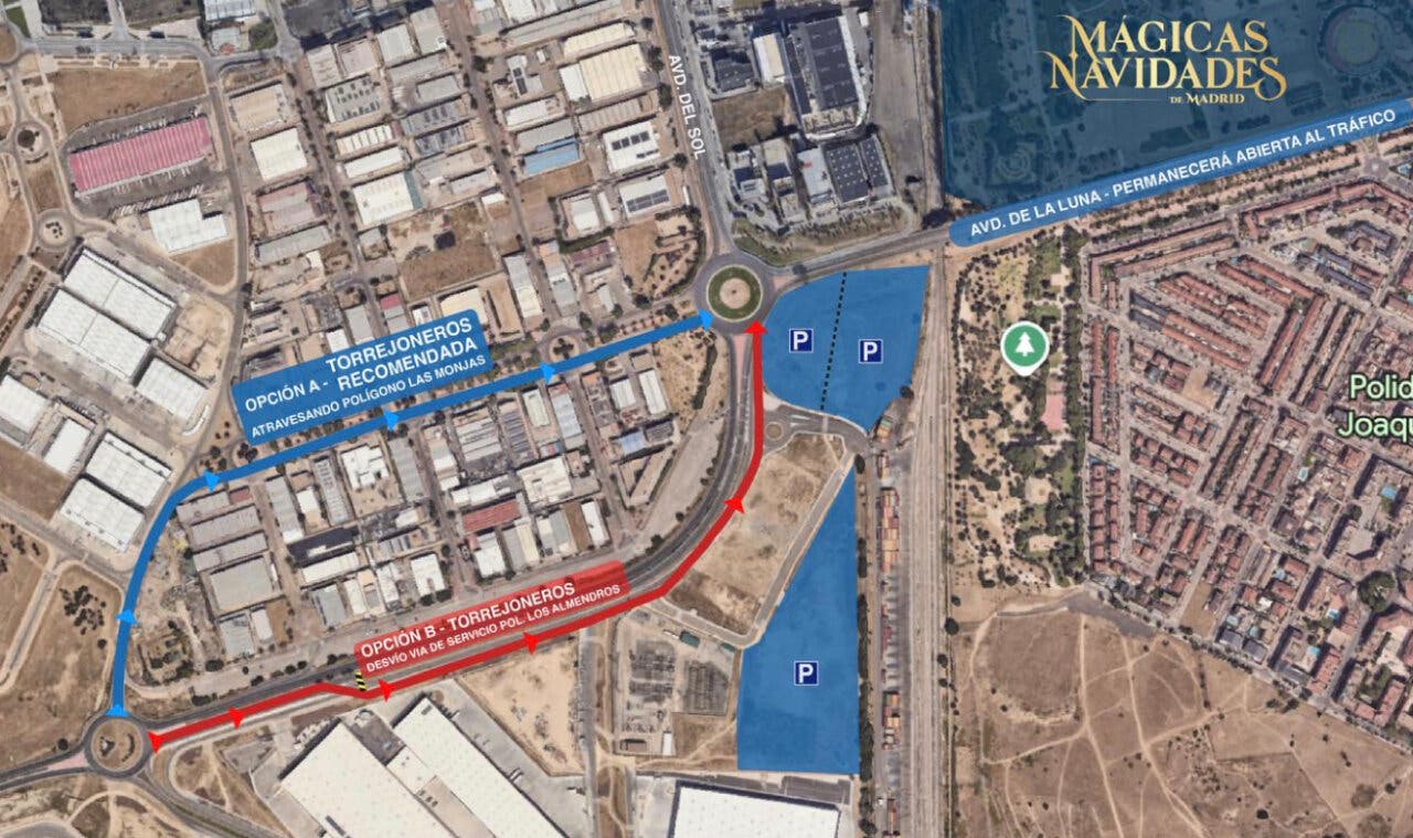 Mapa de la Avenida de la Luna con opciones de tráfico en Torrejón