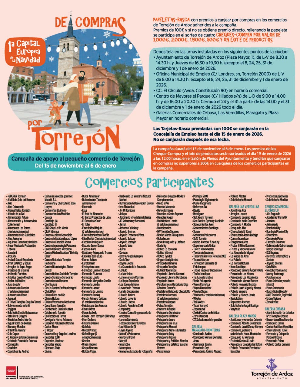 Cartel de la campaña navideña de compras en Torrejón con premios.