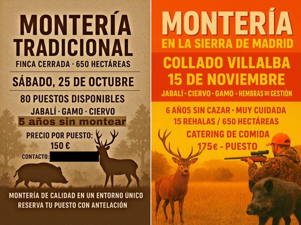 Anuncio de monterías tradicionales con detalles de precios y fechas