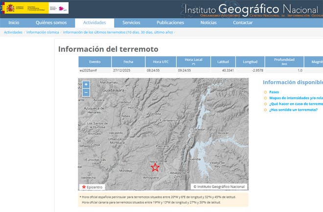 Mapa del epicentro del terremoto en Guadalajara con detalles geográficos