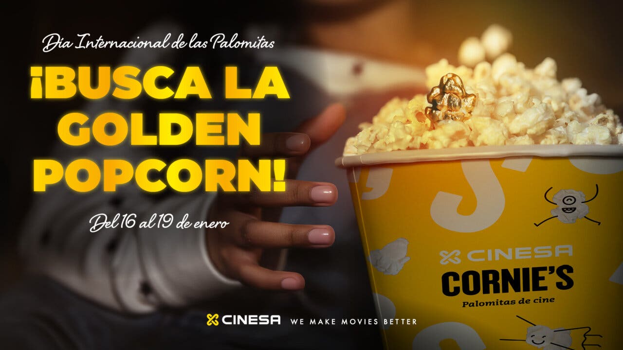 Promoción del Día Internacional de las Palomitas en Cinesa con palomitas y un vale dorado