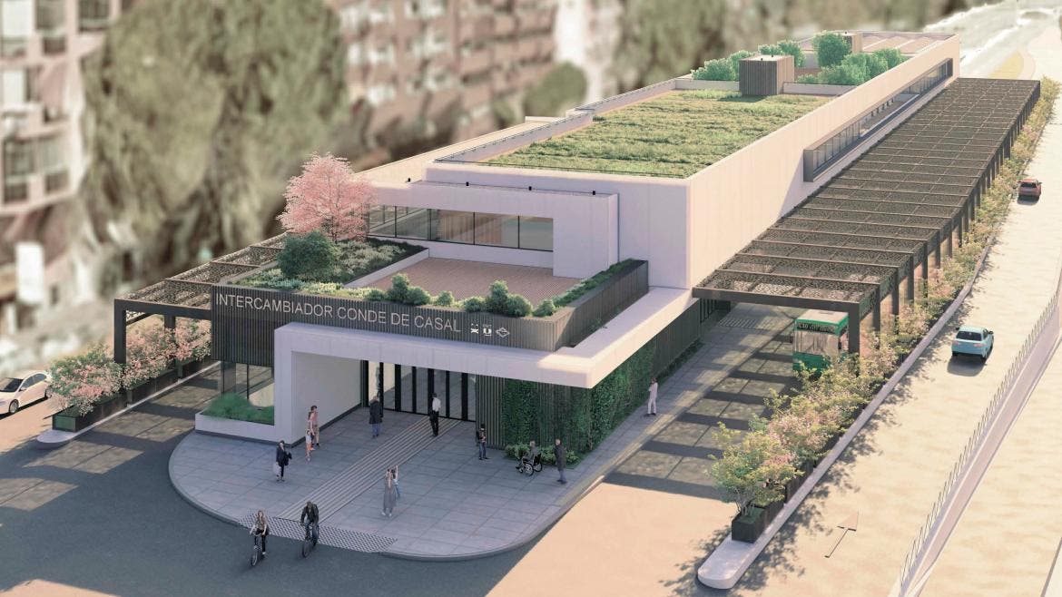 Vista del nuevo intercambiador de transportes Conde de Casal en Madrid