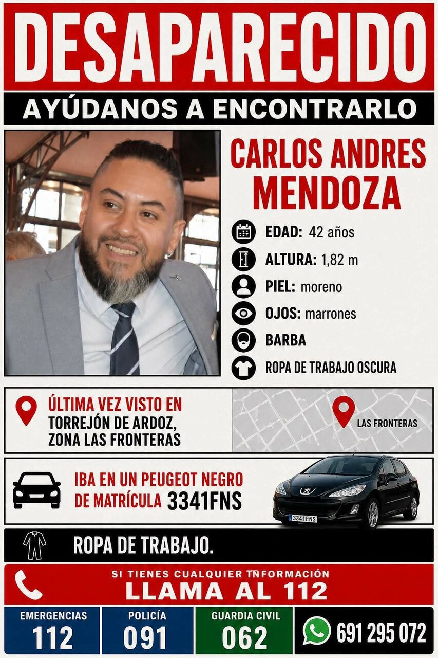 Cartel difundido por la familia para localizar a Carlos Andrés Mendoza. CEDIDA