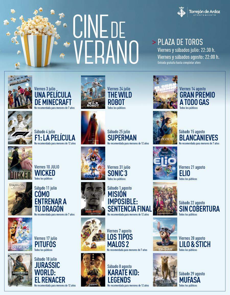 Cartelera del Cine de Verano de Torrejón 2026.