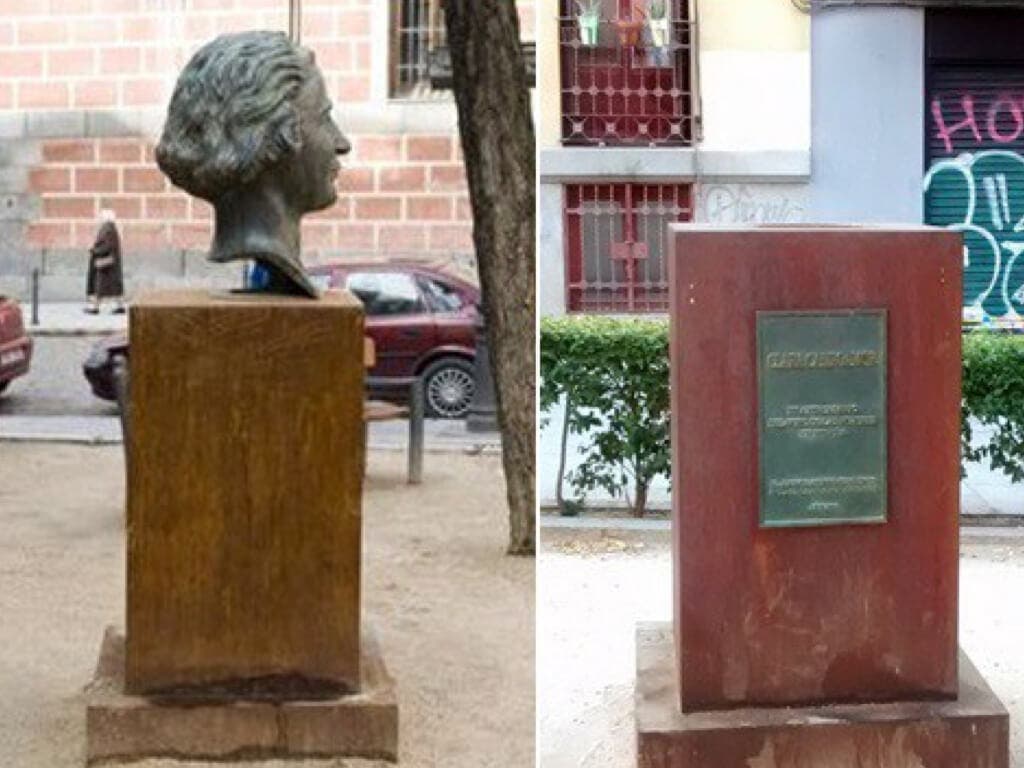 Roban el busto de Clara Campoamor en Malasaña con una radial