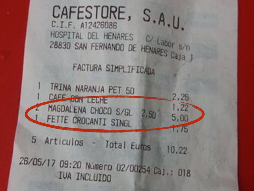 Hospital del Henares: Dos magdalenas sin gluten, 5 euros