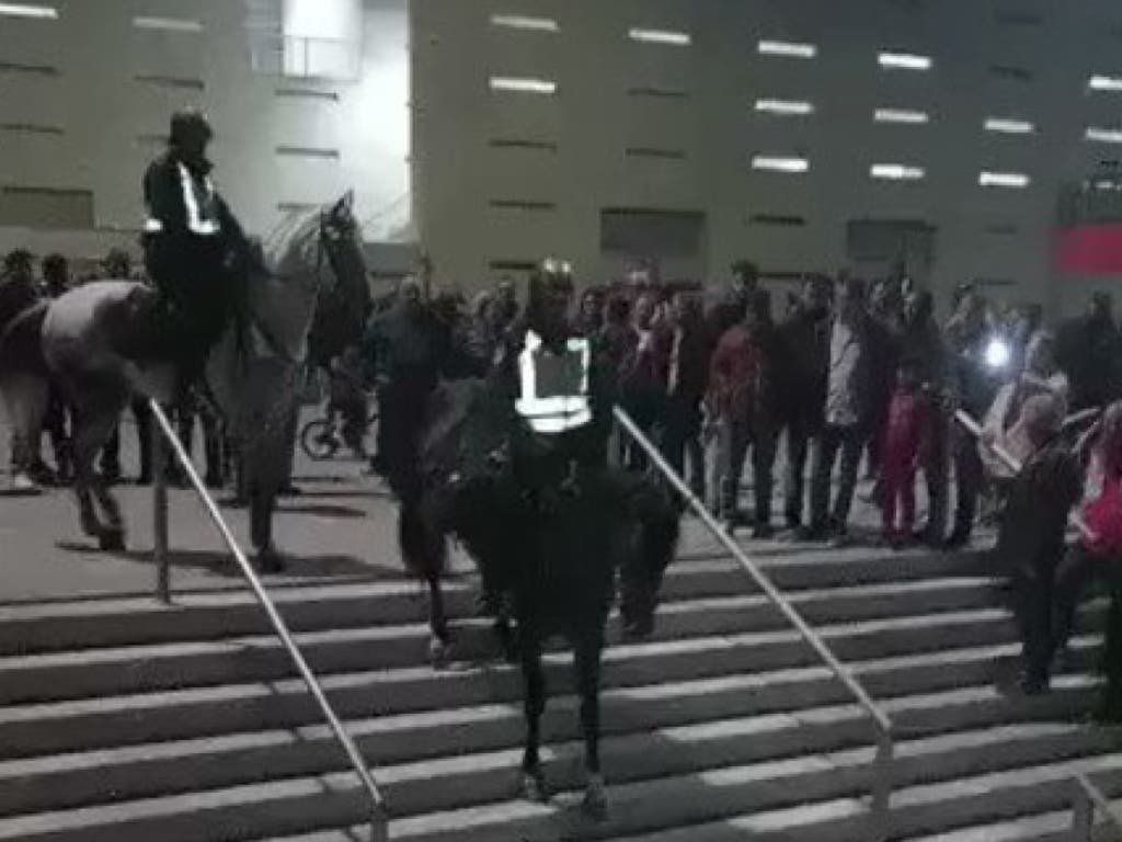 La brutal caída de un policía a caballo por las escaleras del Wanda