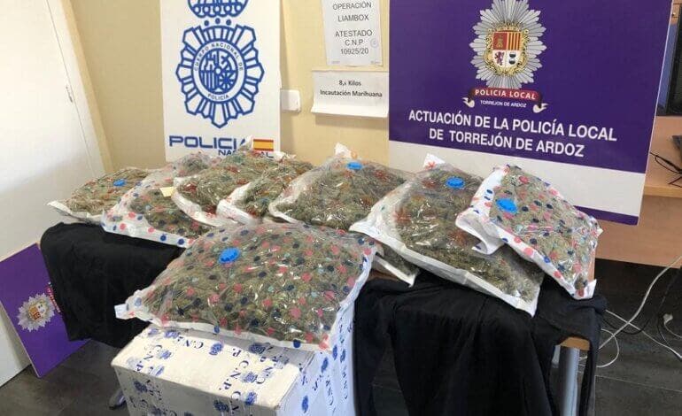Dos detenidos y 8,6 kilos de marihuana incautados en Torrejón de Ardoz