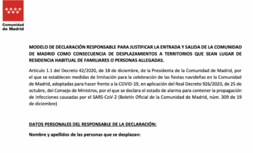 El documento que debes rellenar para salir o entrar de la Comunidad de Madrid