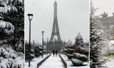 Espectaculares imágenes del Parque Europa de Torrejón de Ardoz cubierto de nieve