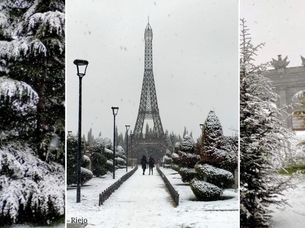 Espectaculares imágenes del Parque Europa de Torrejón de Ardoz cubierto de nieve