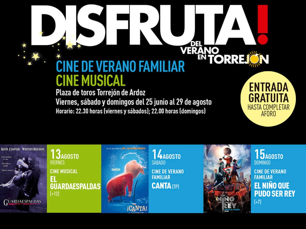 Continúa el Cine de Verano gratuito en Torrejón de Ardoz viernes, sábado y domingo 