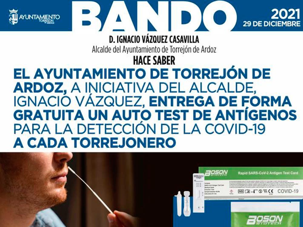 Cómo conseguir el test gratuito que entrega el Ayuntamiento de Torrejon de Ardoz