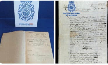 La Policía recupera en Madrid cuatro legajos del siglo XIX y un libro de 1942 escrito a plumilla que habían sido puestos a la venta en Internet