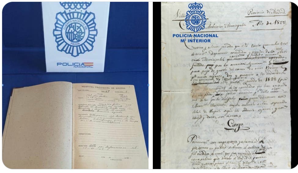 La Policía recupera en Madrid cuatro legajos del siglo XIX y un libro de 1942 escrito a plumilla que habían sido puestos a la venta en Internet