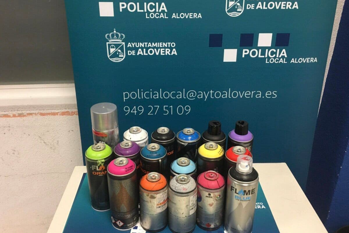 Pillados en Alovera cuatro encapuchados de Azuqueca y Alcalá de Henares con 17 botes de spray