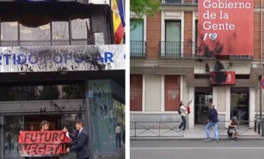 Detenidos 5 activistas tras rociar pintura negra en las sedes de PSOE y PP