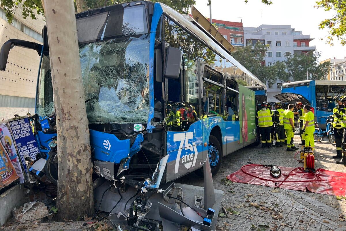 Seis heridos al sufrir una indisposición médica un conductor de autobús y chocar contra un árbol en Embajadores