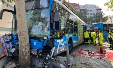 Seis heridos al sufrir una indisposición médica un conductor de autobús y chocar contra un árbol en Embajadores