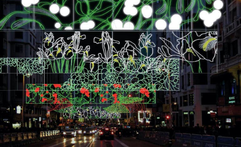 La Gran Vía de Madrid estrena iluminación navideña para convertirse en un «jardín de invierno»