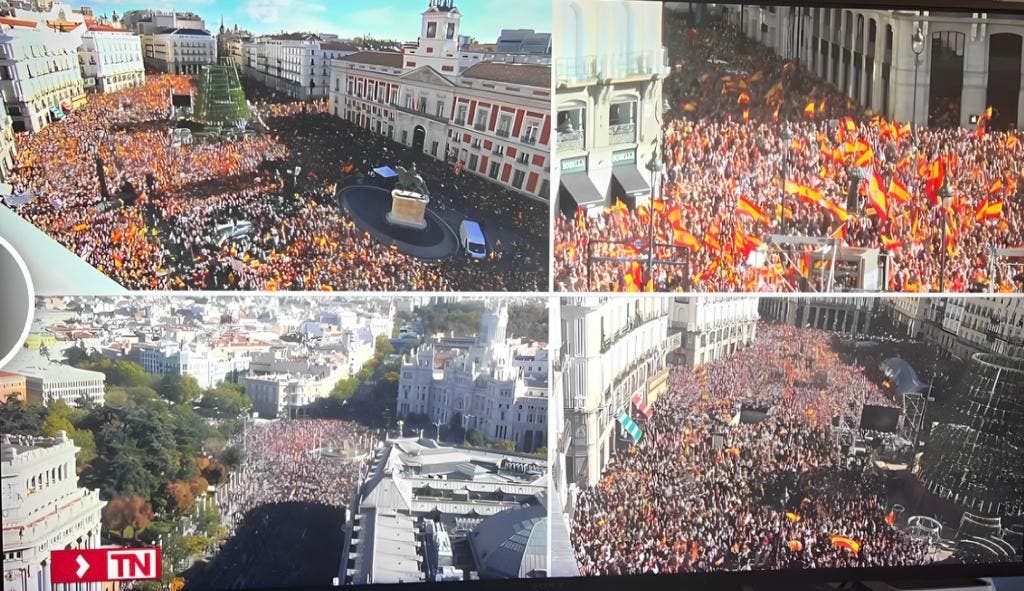 Jornada histórica de protestas contra Sánchez en toda España con cerca de un millón de personas en Madrid, según el PP